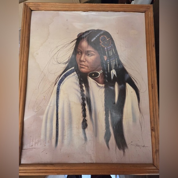 Vintage Framed Native American Portrait Artwork by Z. Garcia - Unique Decor